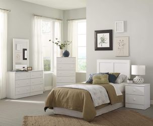 Five piece white bedroom suite set!