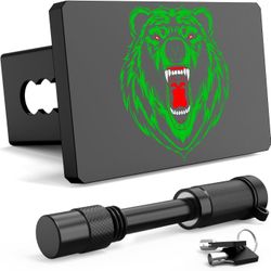 Green Bear 2 Inch Hitch Cover, Metal Aluminum Body, Pin Lock Included