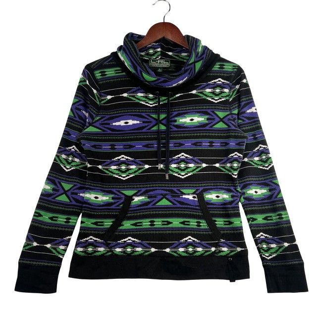 LRL Ralph Lauren Thermal Top Womens Long Sleeve Cowl Collar Aztec Sz Medium