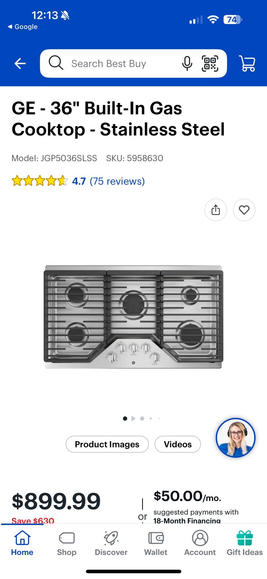 GE 36" 5 Burner Stovetop