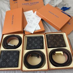 Fashion men’s luxury Louis wallet and belts Vuitton 3 pack bundle