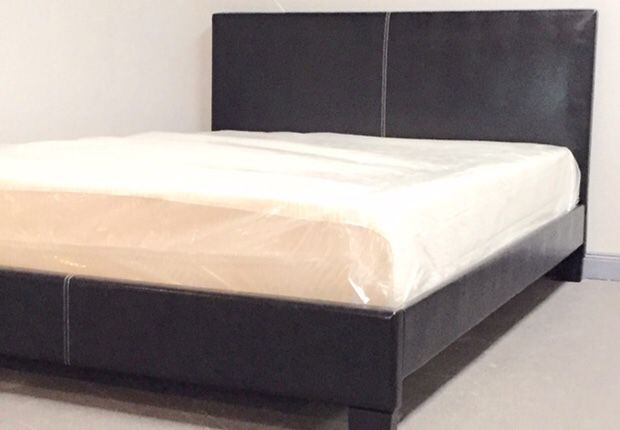 Queen black platform bed with mattress and free delivery