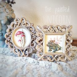 Whimsical Framed Frog Prince And Mushroom