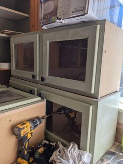 Three Glass Front Upper Kitchen Cabinets