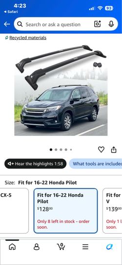 330lbs Aluminum Roof Rack Cross Bars Fit for 2016-2022 Honda Pilot Crossbars for Flush Side Rails Anti-wobble cargo carrier with reduced wind noise fo