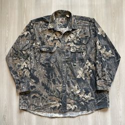 Vintage 90s Mossy Oak Button Up Camo Hunting Outdoor  Made In USA Mens 2XL