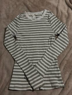 H&M Green and White Striped Long Sleeve