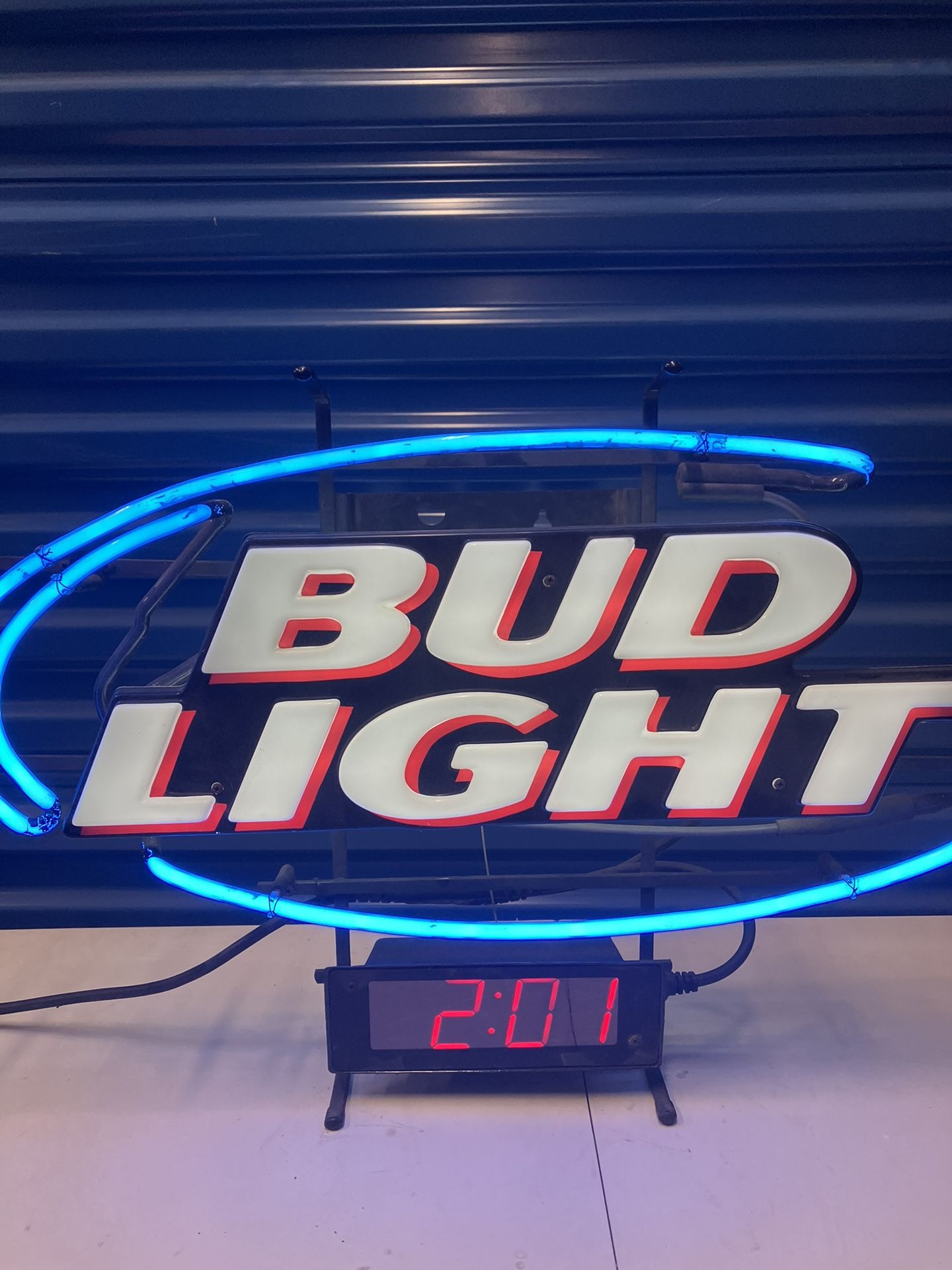 Original Vintage BUD LIGHT Neon Bar Sign W/ Digital Clock 28 X 17