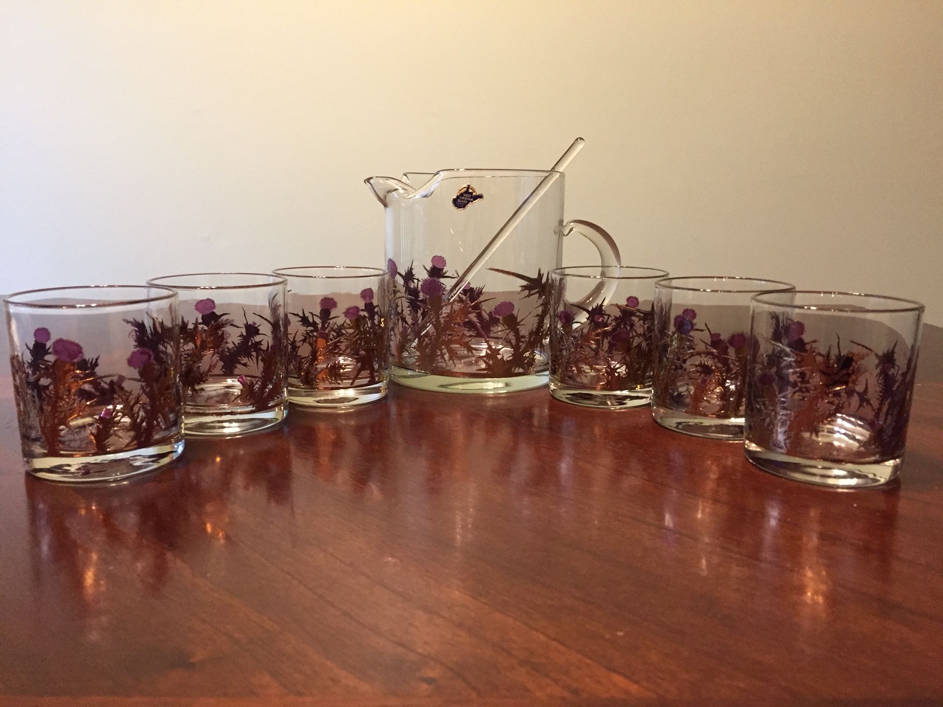 Vintage Barware by Gregory Duncan (pitcher & 6 glasses) - real gold