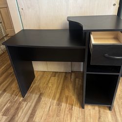 Modern Black Desk w/ Storage – Drawer + Shelves
