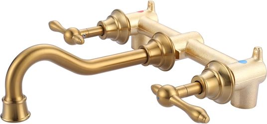 Gold Bathroom Faucet Wall Mount: WOWOW Antique Bathroom Sink Faucet 2 Handle Lavatory Faucet 3 Hole Tap and Rough-in Valve Included