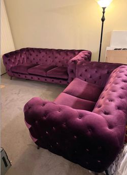 Purple Velvet Tufted Chesterfield Sofa Set