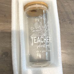 New Teachers Plant Seeds That Grow Forever Glass Jar Drinking Glass With Bamboo Lid Missing Glass Straw 