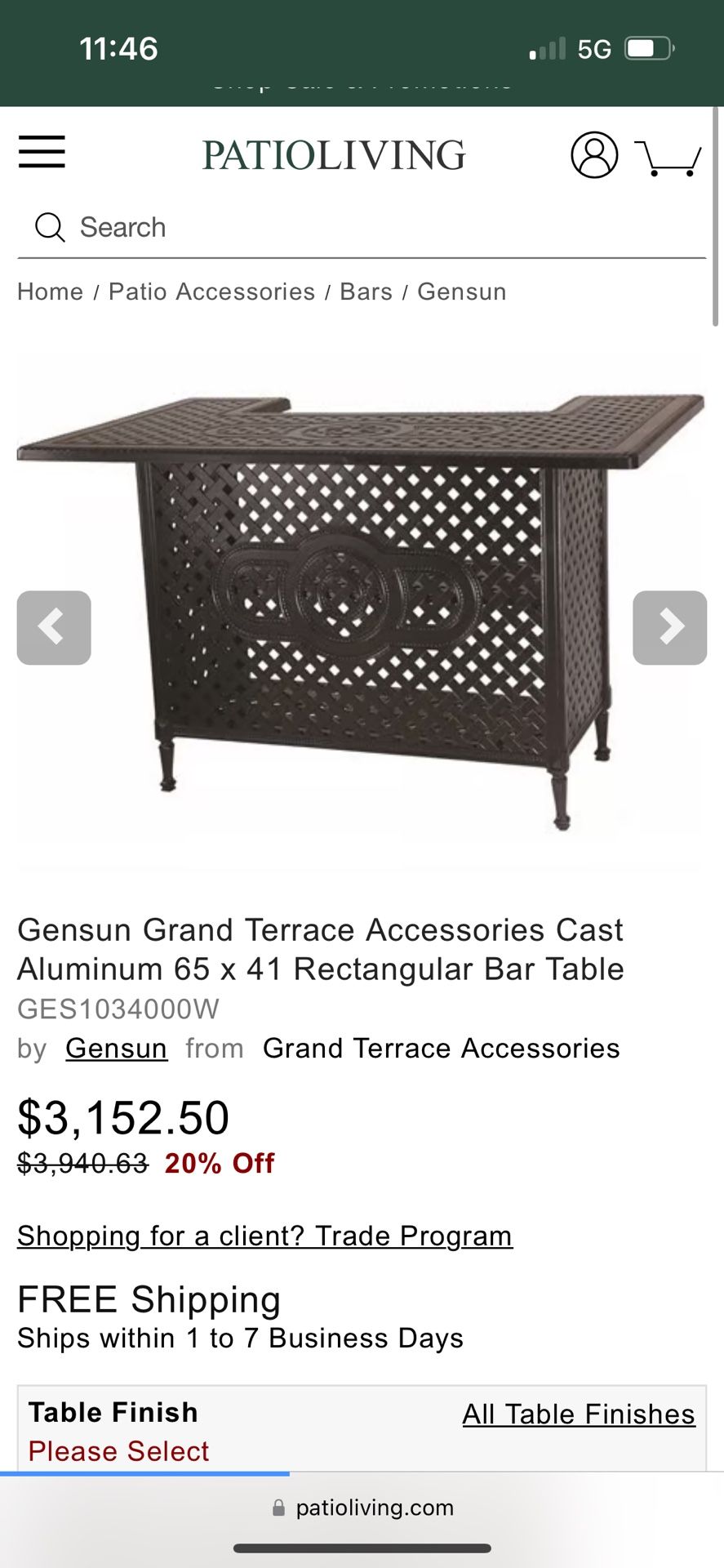 Gensun Grand Terrace Bar Table