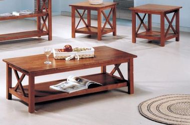 3PC COFFEE TABLE AND 2 END TABLES--BROWN