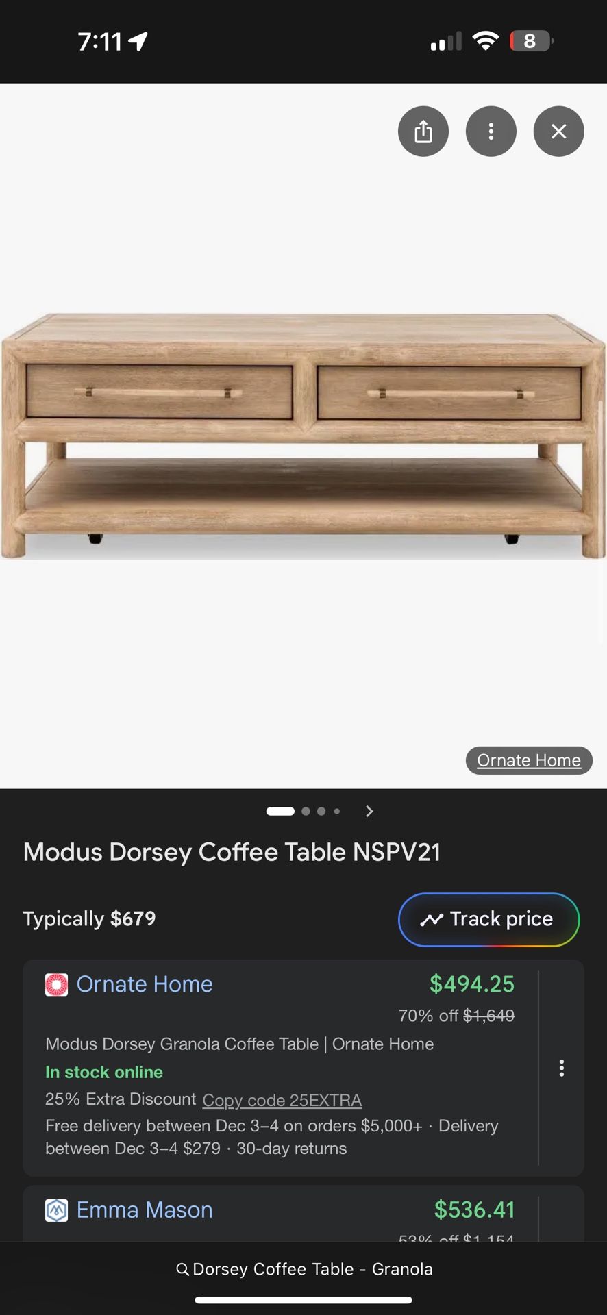 Brand new Coffee Table on removable wheels