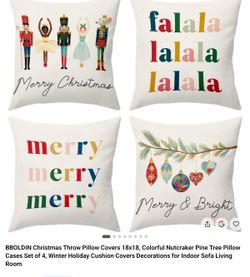 BBOLDIN Christmas Throw Pillow Covers 18x18 Set of 4 Nutcracker Holiday Decor