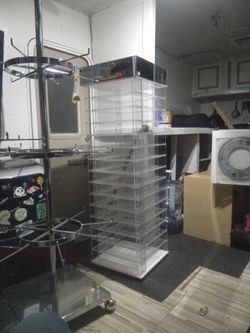 Revolving Sunglasses display with mirror and wood base