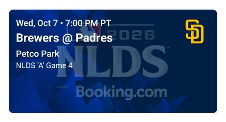 4 seats Padres 10/7 Sec 305 on aisle $125