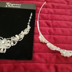 Wedding Quinceanera Tiara And Necklace Beading Pearls Silver