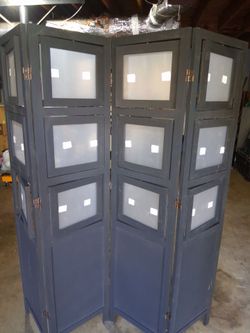 4-Panel Wood Room Divider with Frosted Glass