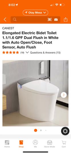 Electric Bidet Toilet 1.1/1.6 GPF Dual Flush in White with Auto Open/Close, Foot Sensor, Auto Flush