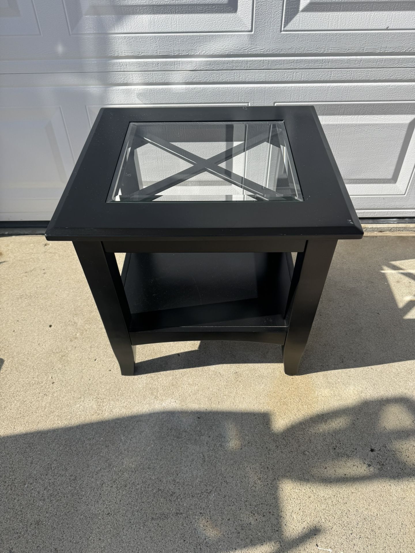 Black End Or Coffee Table With Glass Top