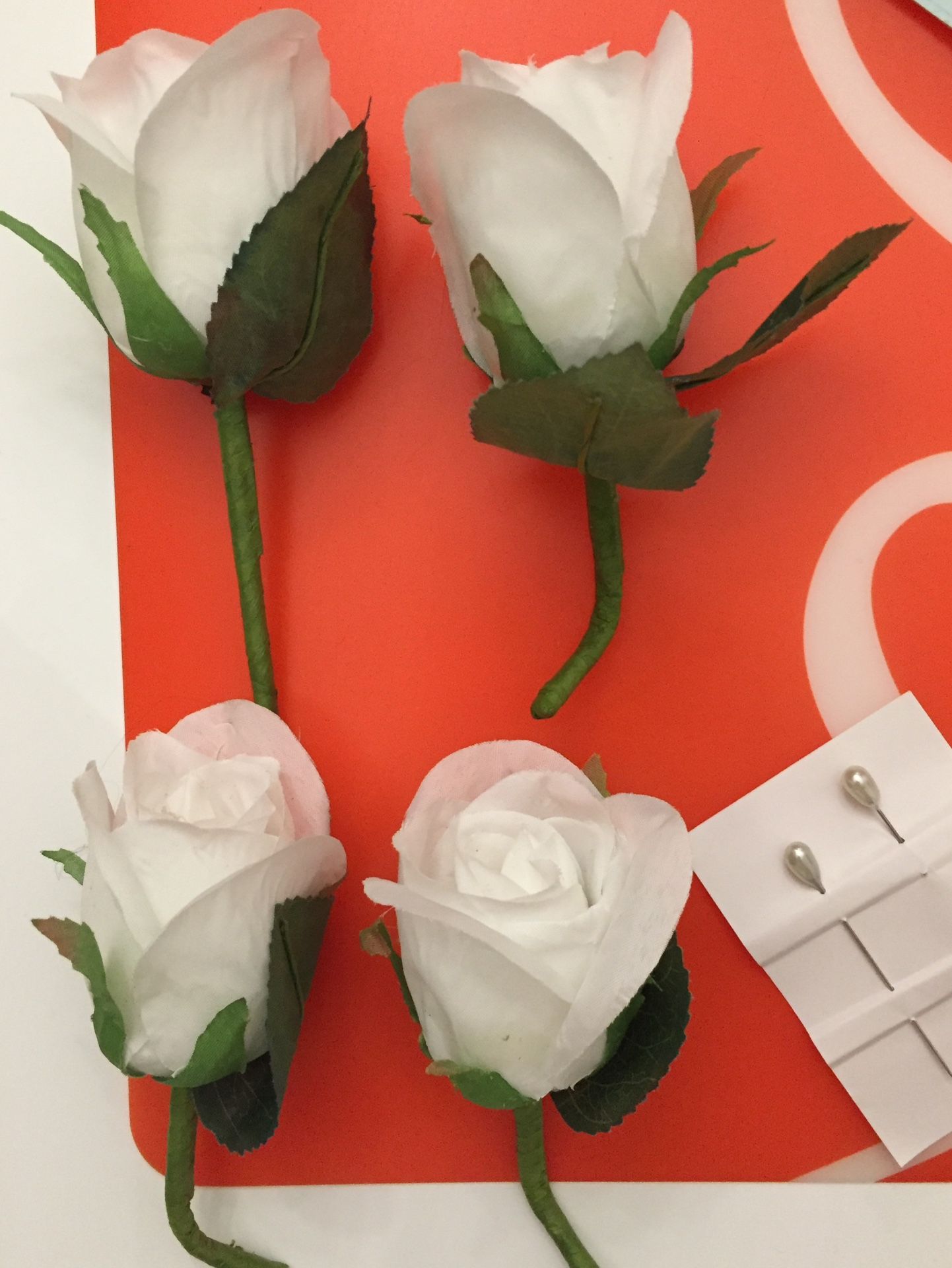 Silk White Rose Boutineers For Wedding