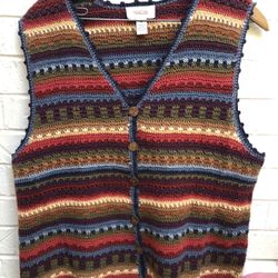 Talbots Women’s Preowned Multi Colored Cotton Rami Sweater Vest Size Med