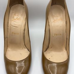 Christian Louboutin Wedge Patent Leather Pumps Heels Dark Beige Tan 