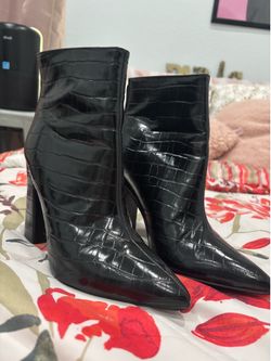 Faux black leather boots