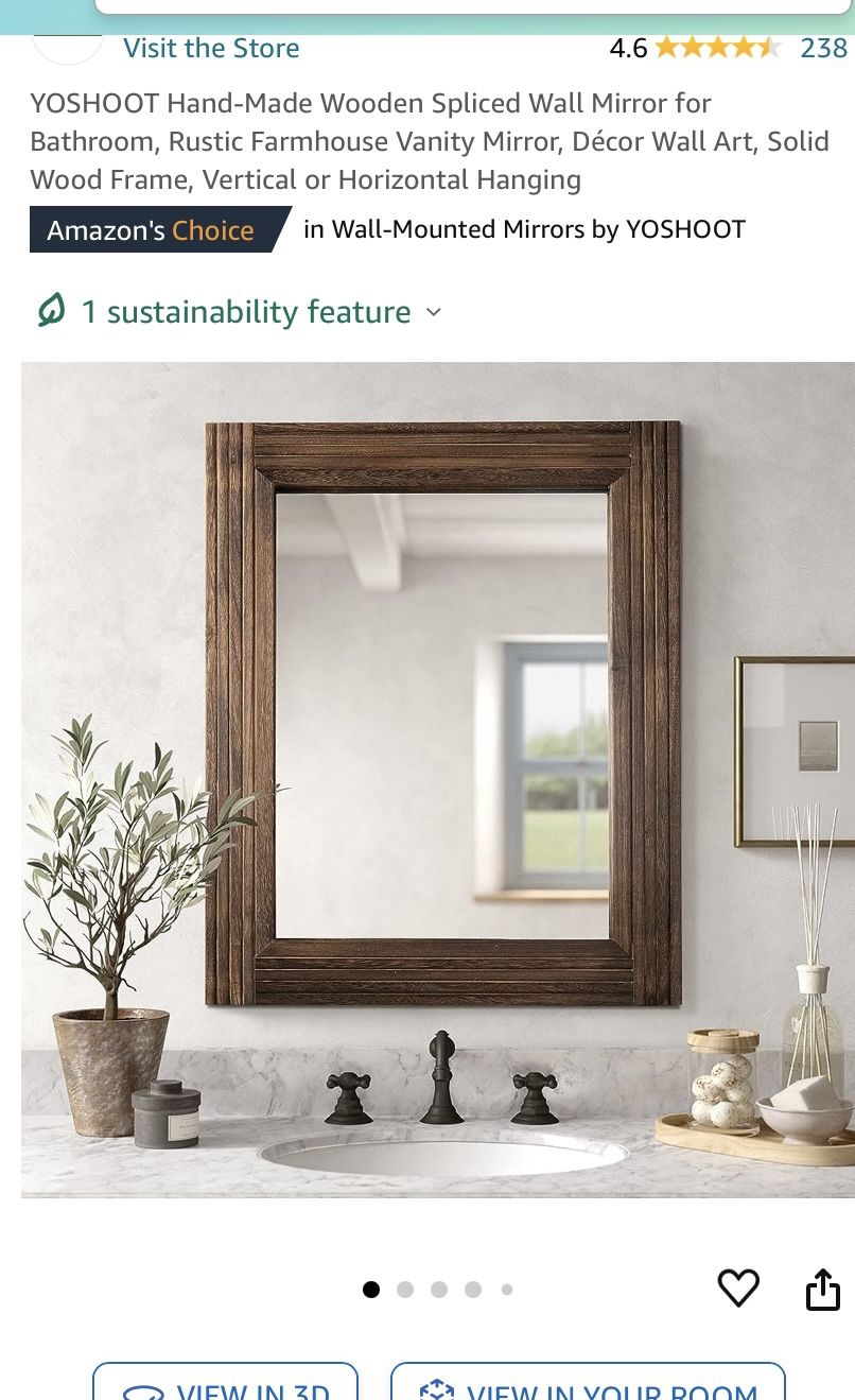 32"x24" YOSHOOT Hand-Made Wooden Spliced Wall Mirror for Bathroom, Rustic Farmhouse Vanity Mirror