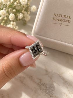 Natural Black Diamond Cluster Ring on 925 silver