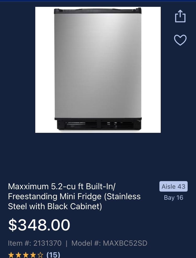 Maxximum 5.2-cu ft Built-In/Freestanding Mini Fridge (Stainless Steel with Black Cabinet) | MAXBC52SD