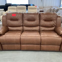 Brown Leather Power Recliner Sofa 