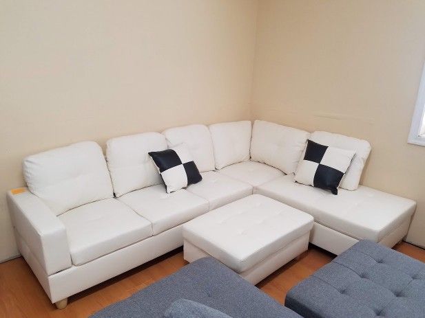 Call Now 240 490 6970 Brand New Box White Faux Leather Sectional Set