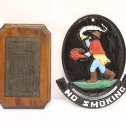 Vintage Cast Iron No Smoking Sign & No Singing Swearing Sign 