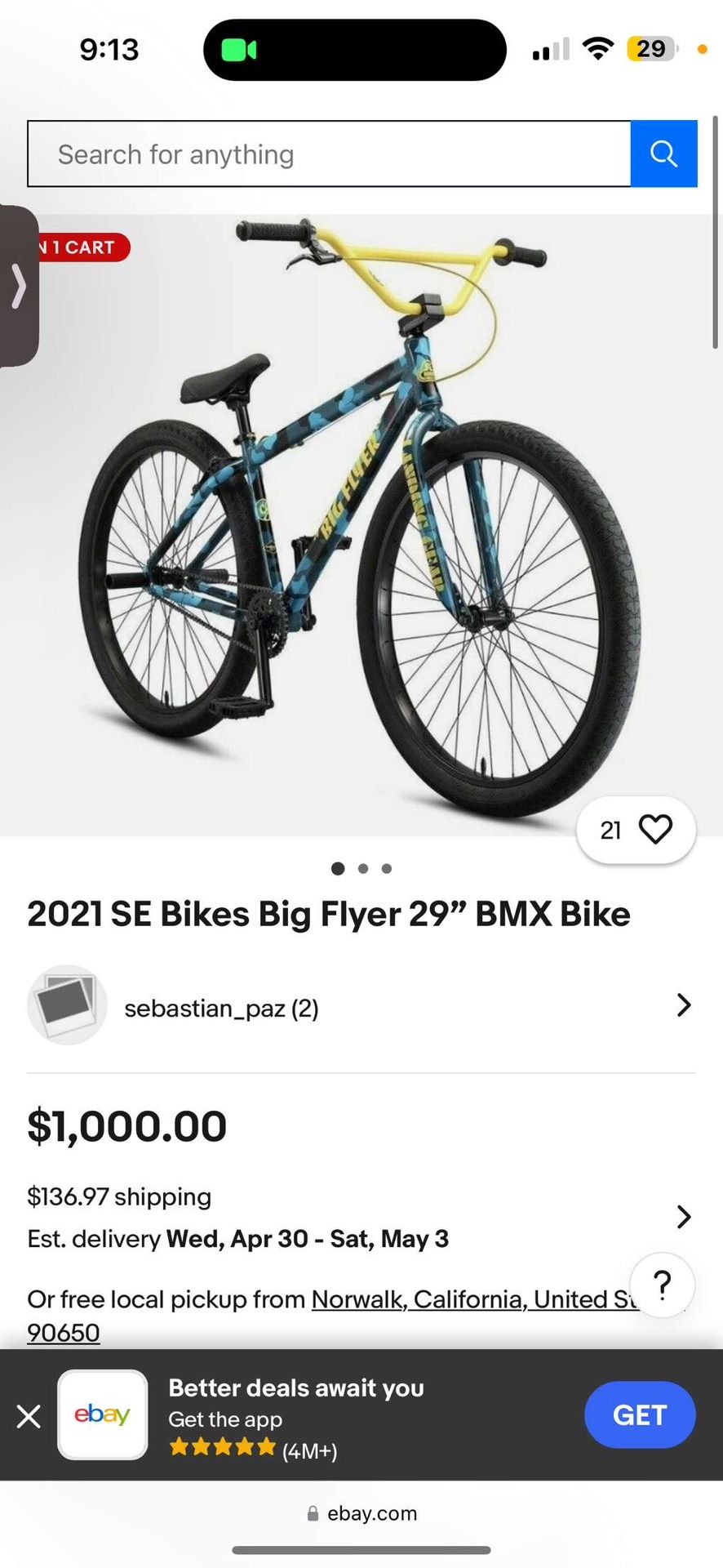 2021 SE Big Flyer Bmx Bike 29”
