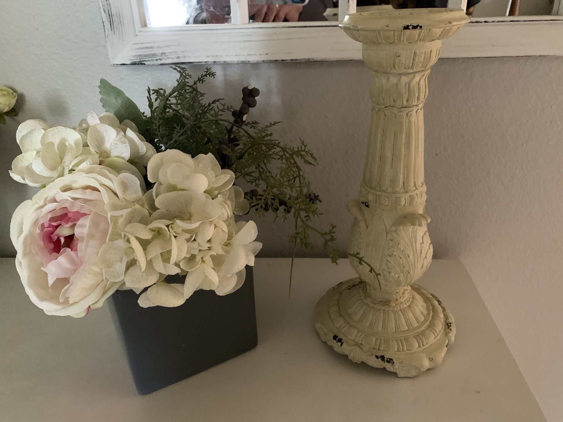 Candlestick And Silk Flowers