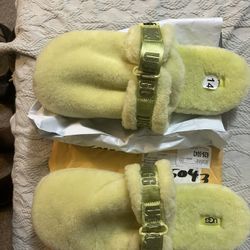 Lamb Skin Neon Green Plush Ugg Slip Ons