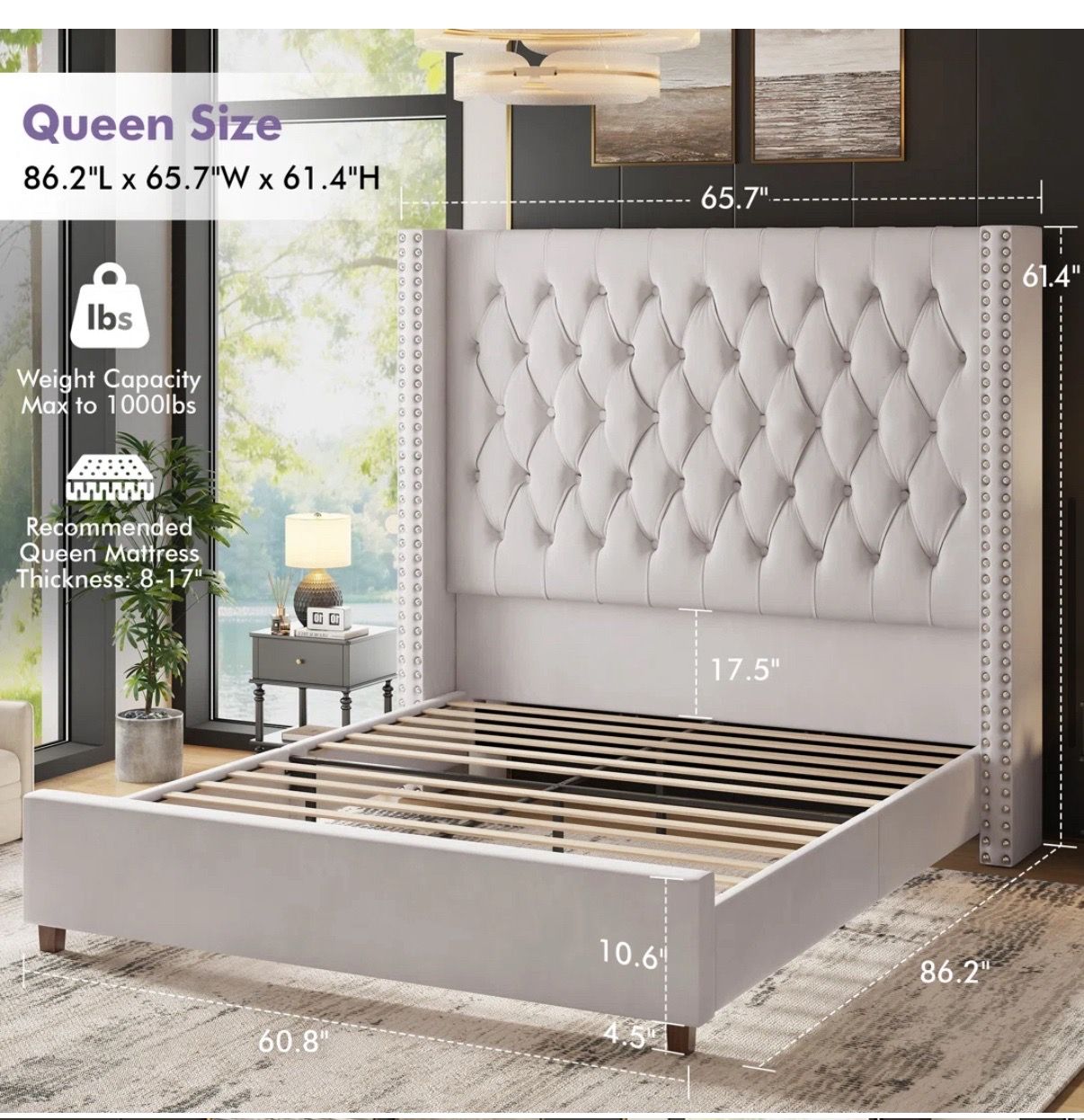 Upholstered Wingback Bed W Mattress