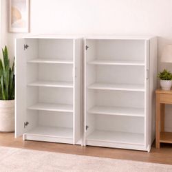 Modern White Storage Cabinet Frosted Translucent Front Doors Adjustable Shelves