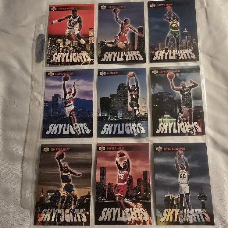 1993 NBA Skylights Insert Lot – Jordan, Shaq, Kemp, Robinson – 9 Cards