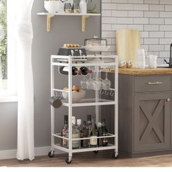 TUTOTAK Bar Cart, Home Bar Serving Cart, Drink Cart with 3-Tier Mirrored Shelf, Mobile Kitchen Shelf with Wine Rack, Rolling Beverage Cart BCO1BW033