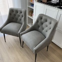 Dining Chairs Set of 2,  Faux Leather with Back Pull Rod. Grey