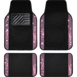 BRAND NEW 4pcs Universal Fit Bling Diamond Car Floor Mat Anti-Slip PVC Heel Pad
