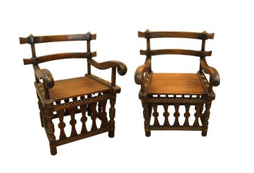 Pair of Vintage Tribe Chief's Chairs, Djimini/Baule People, Ivory Coast Africa