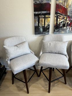 West Elm Mid-Century Swivel Barstools (Pair): White, solid wood legs