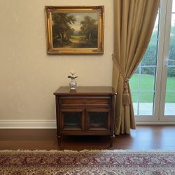 French Country Side Table with Decorative Wire Mesh Doors