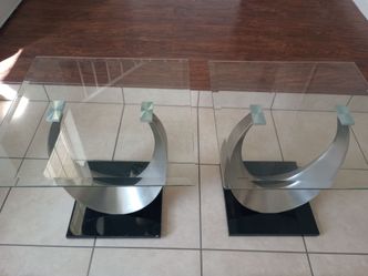Set of two glass top end tables